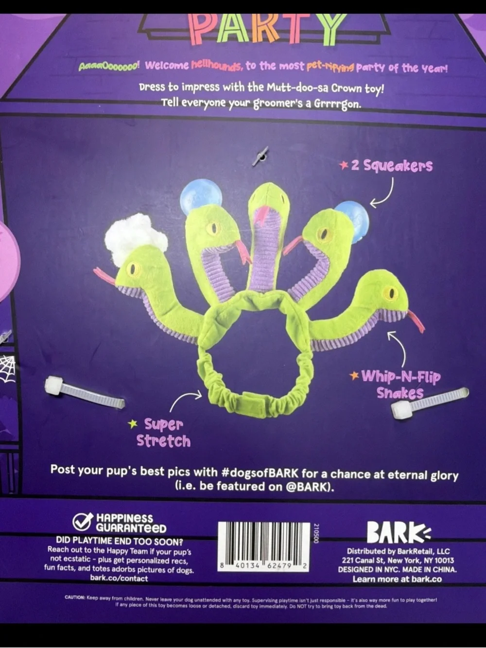 BARK Box Howl-O-Ween Party Wearable Medusa Snakes Crown Dog Toy Halloween S/M
